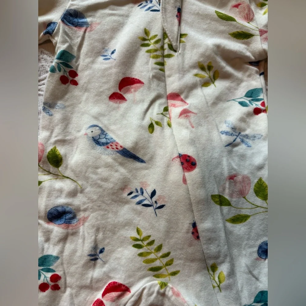 Angel Dear Cream Footed Sleep Sack with Blue, Pink & Green Bird Print